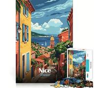 Rompecabezas de 1000 Piezas para Adultos Póster de Viaje de Niza,Francia,con diseño de Bordes Juego de ingenio Regalo Ideal para Jugar en Cualquier ocasión Actividad de cumpleaños