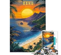 Rompecabezas de 1000 Piezas para Adultos póster de Viaje de Oahu Hawái Rompecabezas para Adultos Juguetes antiestrés Vacaciones en casa Matar el Tiempo Ayuda a ejercitar el Cerebro (tamaño 38x52cm)