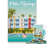 Rompecabezas de 1000 Piezas para Adultos Póster de Viaje de Palm Springs,Arte de Corte Suave,Actividad Cerebral Inteligente,diversión,Tiempo Libre,decoración navideña,Regalo (38x52cm)