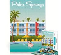 Rompecabezas de 1000 Piezas para Adultos Póster de Viaje de Palm Springs,diversión con articulaciones Finas,desafío Inteligente,Juego Tranquilo,Regalo de cumpleaños para Aficionados (38x26cm)