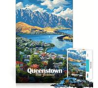 Rompecabezas de 1000 Piezas para Adultos,póster de Viaje de Queenstown,Nueva Zelanda,Arte de Borde Premium,Rompecabezas,Regalo,Juego Casual,Actividad de cumpleaños (38x52cm)