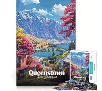 Rompecabezas de 1000 piezas para adultos Póster de viaje de Queenstown,Nueva Zelanda Diseño de corte suave Actividad para el cerebro Diversión para el tiempo libre Decoración navideña Regalo (50x75cm)