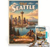 Rompecabezas de 1000 Piezas para Adultos, póster de Viaje de Seattle, Juego práctico, Entrena tu Cerebro y Tus Manos, Cada Pieza es única 50x75cm