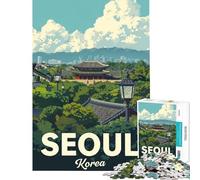 Rompecabezas de 1000 Piezas para Adultos póster de Viaje de Seúl Corea desafiante para completar decoración para el hogar Juegos Divertidos Apto para Mayores de 14 años (38x26cm)