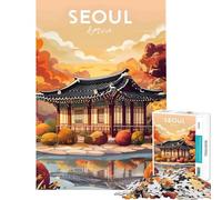 Rompecabezas de 1000 Piezas para Adultos póster de Viaje de Seúl Corea Juegos relajantes Juguetes educativos Regalos de Amigo Invisible Actividades Familiares (tamaño 38x26cm)
