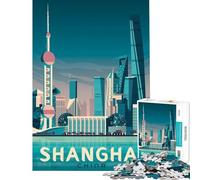 Rompecabezas de 1000 Piezas para Adultos póster de Viaje de Shanghái Juego Familiar Educativo Juguete de desafío Regalo de cumpleaños (tamaño 38x52cm)