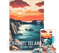 Rompecabezas de 1000 Piezas para Adultos: Póster del Atardecer en el Parque Nacional de Las Islas del Canal, Juego Educativo, desafío difícil, fortalece el Amor Entre Parejas 50x75cm