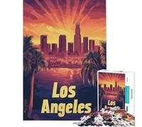 Rompecabezas de 1000 Piezas para Adultos Póster del Horizonte de Los Ángeles al Atardecer Diversión en casa Actividades decoración del hogar y Juguetes para Mayores de 14 años 50x75cm