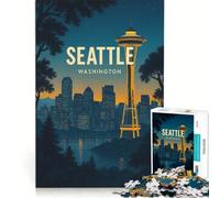 Rompecabezas de 1000 Piezas para Adultos póster del Paisaje Urbano de Seattle Washington Juegos educativos para Mejorar la Memoria cumpleaños y Navidad 38x52cm
