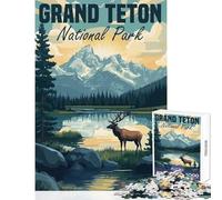 Rompecabezas de 1000 Piezas para Adultos póster del Parque Nacional Grand Teton Juguetes antiestrés Gran Regalo Juegos educativos colección de Artistas Bellas Artes tamaño 38x26cm