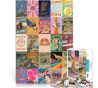 Rompecabezas de 1000 Piezas para Adultos Póster Retro de Empalme de Colores Madera，para Mayores de 14 años Juegos de relajación Ideas de Regalos。tamaño：50x75cm/19.68x29.52pulgada