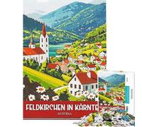 Rompecabezas de 1000 Piezas para Adultos Póster turístico de Feldkirchen en Carintia Austria Rompecabezas para Adultos Análisis y lógica Juego Educativo Familiar difícil y desafiante 38x26cm