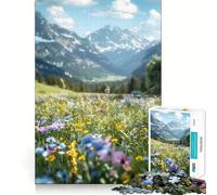 Rompecabezas de 1000 Piezas para Adultos Pradera de Flores Silvestres Alpinas Juego de concentración Mental Corte láser Actividad Nocturna Familiar para divertirse (38x52cm)