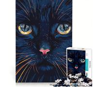 Rompecabezas de 1000 Piezas para Adultos: Primer Plano de un Gato Negro, Juego de ingenio, dificultad Alta, para Fortalecer el Amor en Pareja 50x75cm