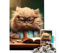Rompecabezas de 1000 Piezas para Adultos Profesor Enojado Gato con Gafas desafío de Inteligencia Cerebral Juguetes adictivos Juegos Familiares decoración de Pared Regalo Divertido (tamaño 38x26cm)