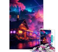 Rompecabezas de 1000 Piezas para Adultos Pueblo ciberpunk neón Rompecabezas para Adultos Juego de ingenio para Mejorar la Memoria Interacción Entre Padres e Hijos (Tamaño 50x75cm)