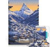Rompecabezas de 1000 Piezas para Adultos Pueblo de montaña de Zermatt Suiza Juegos educativos Carrera de Velocidad Manual Toda la Familia 38x26cm