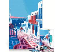 Rompecabezas de 1000 Piezas para Adultos Pueblo Griego Minimalista,Corte Premium,Divertido,Estimulante para la Mente,Juego Relajante, Tranquilo (50x75cm)