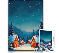 Rompecabezas de 1000 Piezas para Adultos, Pueblo Invernal bajo el Cielo Estrellado, Relajante, Suave y de Corte Fino, para Manualidades, tamaño 38x52cm