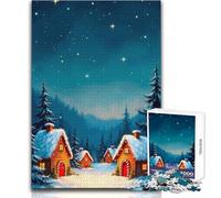 Rompecabezas de 1000 Piezas para Adultos, Pueblo Invernal bajo un Cielo Estrellado, Ideal para Disfrutar de Horas de Tranquilidad y Tranquilidad, Corte Limpio, Juguete Artesanal Duradero, 50x75cm