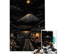 Rompecabezas de 1000 Piezas para Adultos Pueblo japonés Nocturno con el Monte Fuji Rompecabezas Interactivo para armar Juego práctico Interacción Entre Padres e Hijos (Tamaño 50x75cm)