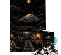 Rompecabezas de 1000 Piezas para Adultos Pueblo japonés Nocturno con el Monte Fuji Rompecabezas para Adultos Juego de ingenio Que Mejora la Memoria Interacción Entre Padres e Hijos (Tamaño 38x26cm)