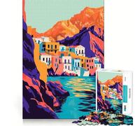 Rompecabezas de 1000 Piezas para Adultos Pueblo mediterráneo Griego,Arte de Corte Fino,Juego de Habilidad Mental,Juego de relajación,decoración navideña (38x26cm)