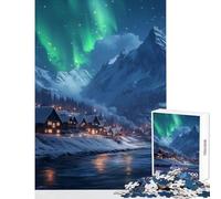 Rompecabezas de 1000 Piezas para Adultos Pueblo nevado bajo la Aurora Boreal Juguetes antiestrés Grandes Regalos y Juguetes Juegos de relajación Actividades Divertidas en casa tamaño 38x26cm