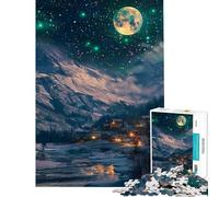 Rompecabezas de 1000 Piezas para Adultos Pueblo nevado bajo un Cielo Estrellado Rompecabezas para Adultos Juegos relajantes Divertidos y con Humor para Disfrutar en casa (Tamaño 38x52cm)