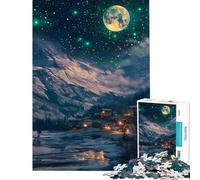 Rompecabezas de 1000 Piezas para Adultos Pueblo nevado bajo un Cielo Estrellado Rompecabezas para Adultos Juegos relajantes Divertidos y con Humor para Disfrutar en casa (Tamaño 38x26cm)