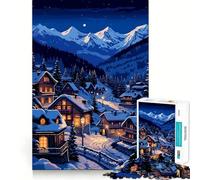 Rompecabezas de 1000 Piezas para Adultos Pueblo nevado de los Alpes suizos, diseño de Corte preciso, Juego de concentración, Regalo, Juego de Ocio, Escena navideña (50x75cm)