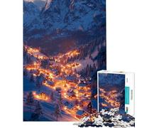 Rompecabezas de 1000 Piezas para Adultos Pueblo nevado de Noche Rompecabezas para Adultos Juegos relajantes Regalos para Mujeres interacción Entre Padres e Hijos (tamaño 38x26cm)