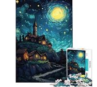 Rompecabezas de 1000 Piezas para Adultos Pueblo Nocturno bajo un Cielo Estrellado Actividades Divertidas para Hacer en casa Decoración artística para el hogar Juegos relajantes Apto para Mayores