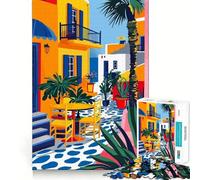 Rompecabezas de 1000 Piezas para Adultos Pueblo Tranquilo de Grecia,Arte de Corte Suave,Actividad Cerebral Inteligente,diversión,Tiempo Libre,decoración navideña,Regalo (38x26cm)