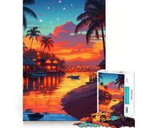 Rompecabezas de 1000 Piezas para Adultos Pueblo Tropical al Atardecer, Juego de ingenio, Regalo Divertido y Acogedor para Navidad (38x26cm)