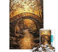 Rompecabezas de 1000 Piezas para Adultos Puente de Piedra Bosque otoñal Juego de ingenio para Adultos antiestrés e interacción Entre Padres e Hijos (tamaño 38x26cm)