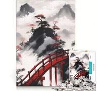 Rompecabezas de 1000 Piezas para Adultos: Puente japonés con Efecto de Tinta, decoración de Pared, Juguete para la interacción Entre Padres e Hijos, cumpleaños 38x26cm