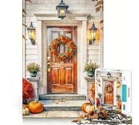 Rompecabezas de 1000 Piezas para Adultos Puerta de otoño con Calabazas y Corona Desafío artístico para ejercitar la Mente Divertido para Relajarse y Jugar Regalo Ideal para cumpleaños (38x26cm)