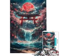 Rompecabezas de 1000 Piezas para Adultos Puerta Torii Cascada Juegos Divertidos para Adultos análisis y lógica Difícil y desafiante (Tamaño 50x75cm)