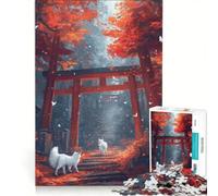 Rompecabezas de 1000 Piezas para Adultos: Puerta Torii de otoño con Lobos Blancos, Juguete Educativo, interacción Entre Padres e Hijos, Toda la Familia, 50x75cm