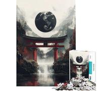 Rompecabezas de 1000 piezas para adultos Puerta Torii japonesa con cascada Ayuda a ejercitar el cerebro Desafío difícil Juegos relajantes para mayores de 14 años Juego de rompecabezas incluido 38x26cm