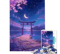 Rompecabezas de 1000 Piezas para Adultos Puerta Torii Luna Nocturna Flores de Cerezo Rompecabezas para Adultos Juegos relajantes Decoración Interacción Entre Padres e Hijos (Tamaño 38x26cm)