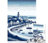 Rompecabezas de 1000 Piezas para Adultos Puerto de un Pueblo costero Juego Educativo para la diversión Familiar Juguete Educativo Que fomenta el Amor Entre Parejas (50x75cm)