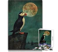 Rompecabezas de 1000 Piezas para Adultos Puffin in The Moonlight, un desafío difícil para Toda la Familia Apto para Mayores de 14 años (tamaño 38x52cm)