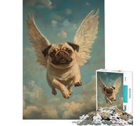 Rompecabezas de 1000 Piezas para Adultos Pug Angel desafío de Inteligencia Cerebral Juguetes adictivos Juegos relajantes Aprendizaje Educativo Regalo de cumpleaños (tamaño 38x26cm)