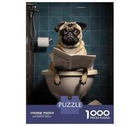 Rompecabezas De 1000 Piezas para Adultos Pug Dog on The Toilet Poster, Picture, Metal Print, Paint by Coral Blackwell Rompecabezas Juegos Divertidos Vacaciones En Casa Matar El Tiempo P