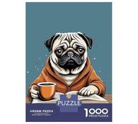 Rompecabezas De 1000 Piezas para Adultos Pug Drink Coffee Read Book Rompecabezas Práctico Juego Decoración del Hogar Cumpleaños Y Navidad 38x26cm/1000pcs