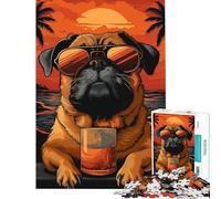 Rompecabezas de 1000 Piezas para Adultos Pug sanando en la Playa Difícil y desafiante Una Obra de Arte Juegos educativos Apto para Mayores de 14 años (38x52cm)