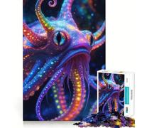Rompecabezas de 1000 Piezas para Adultos Pulpo bioluminiscente - Póster Digital de fantasía Marina neón Ideal para Recortar,Decorar,concentrarse,Jugar,Relajarse,Escena navideña (50x75cm)