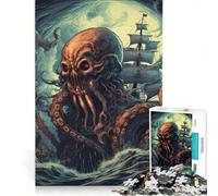 Rompecabezas de 1000 Piezas para Adultos Pulpo Rojo Gigante contra Barco Juegos Divertidos y desafiantes para completar, Que fomentan el Amor Entre Parejas 50x75cm